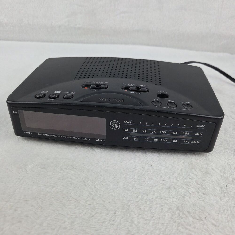 Vintage GE Alarm Clock Radio 7-4825A Dual Alarm AM FM Black Tested